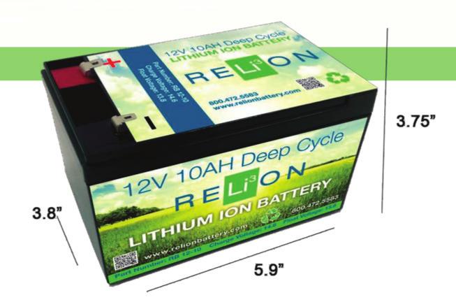 RB10 LITHIUM ION BATTERY 3.75 in. 95.25 mm CYCLE LIFE CAPACITY AT DIFFERENT CYCLES AT 100% DOD 100 cycles 500 cycles 99.7 96.3 1000 cycles 90.8 3.8 in. 96.52 mm 5.9 in. 149.