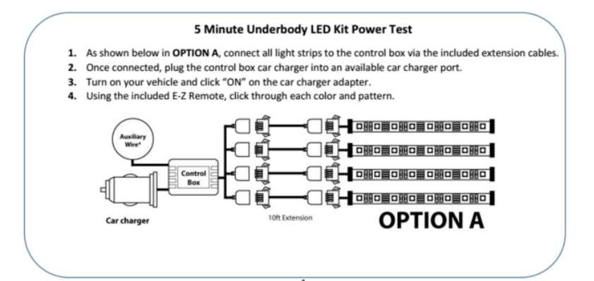 LED UNDERBODY KIT POWERING: DO S AND DON T S DO S Select option A or B to connect the kit to a 12v power source.