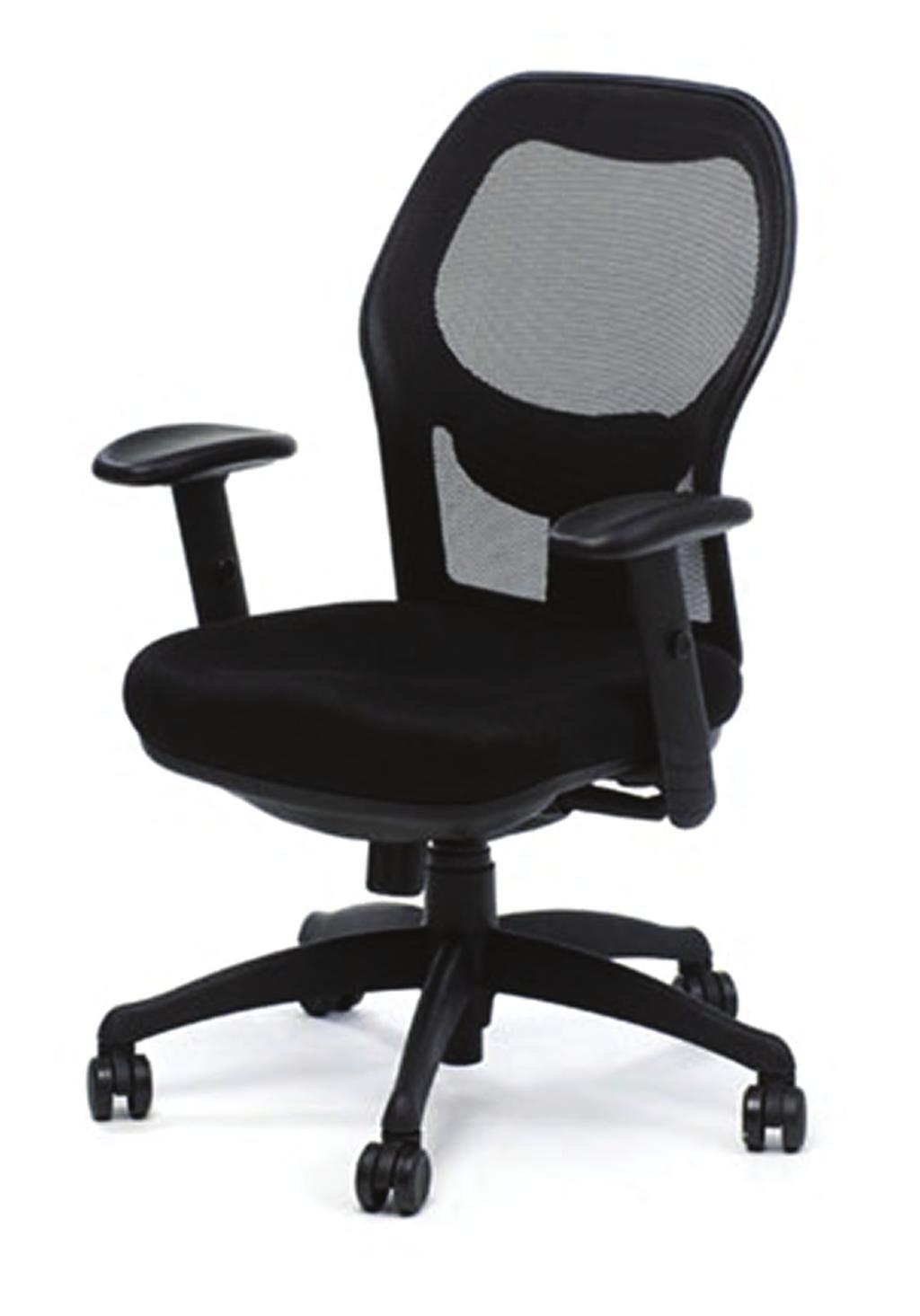 PC Mesh F54PCMSBLK Seat is made with high-density foam Waterfall-style seat Steel reinforced seat assembly Adjustable tilt Breathable mesh back Adjustable lumbar support Adjustable arms