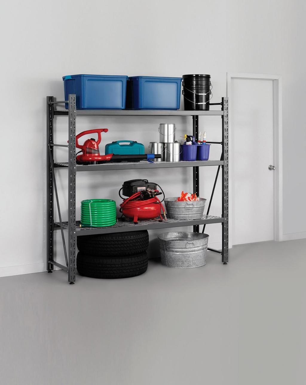 pro series shelves Heavy-duty strength. For extra-heavy loads. Frequently asked questions Pro Series Shelves Can I install 1 shelf instead of 3? No, the structure requires a minimum of 2 shelves.