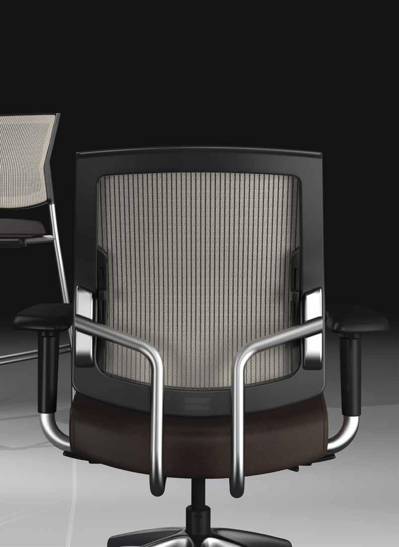 Ergonomics & Support ADJUSTABLE LUMBAR Mesh supports back and offers built-in lumbar support Fully adjustable arms to meet the size range of users and their functional needs.
