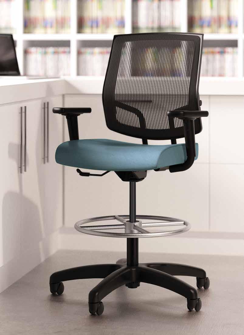 Focus Work Task Stool The task stool s smart mesh styling matches the Focus Work chair with the collection s signature sculpted back with integrated lumbar and unique Y-shaped back support.