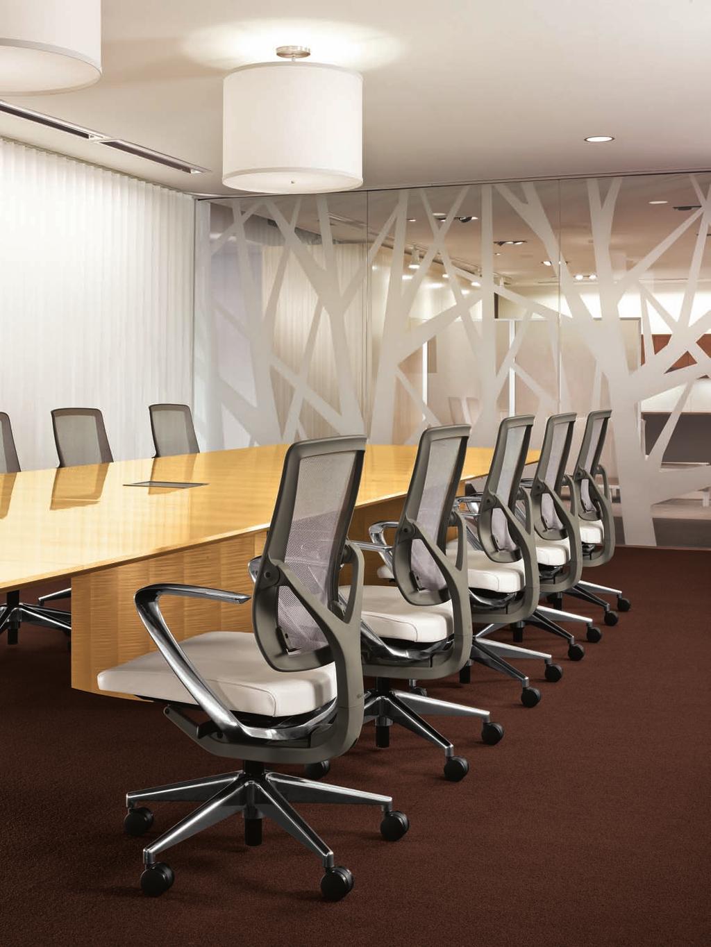 Conference Room Add elegance and simplicity to meeting areas with polished aluminum base, fixed C arms, and mesh back. ALLSTL10025_Relate_Broch_Reprint_Singles.