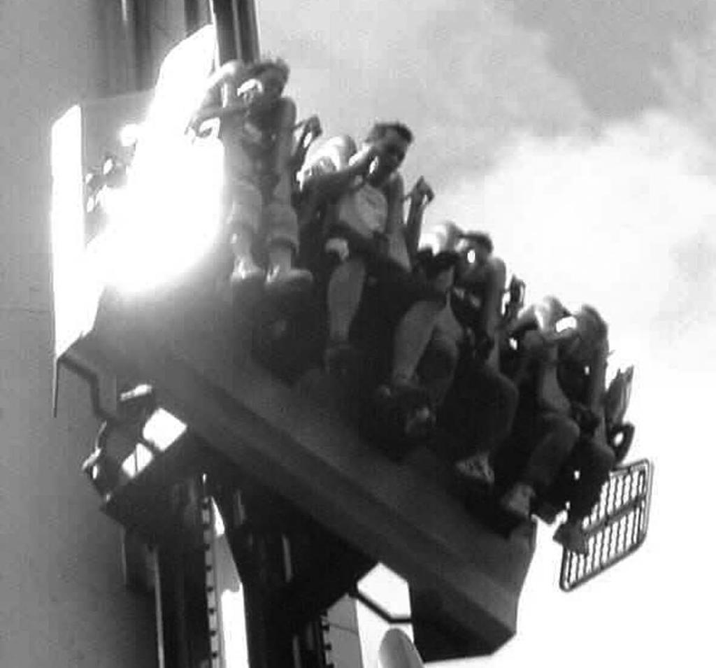 12 Examiner 7. A theme park ride involves a group of people being lifted in a carriage and then dropped from a height. [Source: Drayton Manor] The graph shows the motion of such a ride.