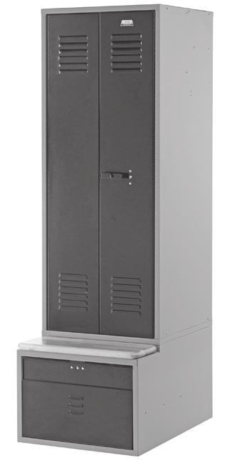 All Duty Lockers Include the Following Standard Equipment: One-wide construction Full width hat shelf " from the top with round perforations over the garment area Partition with a nominal 10" wide
