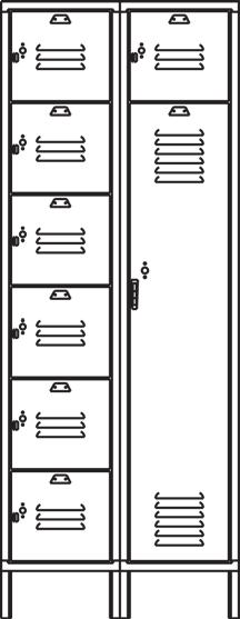 Example: Height 72, Number of Doors 6, 72 /6 = distance between shelves. Locker doors and frame can also be used as a template for shelf or flat top (T.A.B.) positioning. Shelf Bottom (T.A.B.) Flat Top (T.