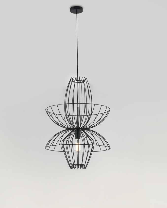 Metal pendant lamp, satin nickel finish. Built with a double shade: inner opal glass ball covering G9 bulb, and outter clear glass round shape.