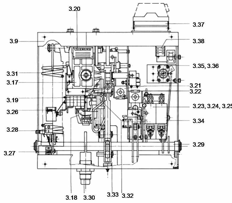 37 Low voltage socket connector Fig 3c View of an open mechanism housing Vacuum interrupters 3.39 The basic construction of the vacuum interrupters for the 3.44 3.45 3.40 (3.