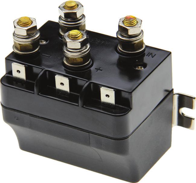 HIGH CURRENT RELAYS Reversing polarity contactor. Ideal for controlling permanent magnet motors. Both output terminals rest at ground for dynamic braking in de-energized state.