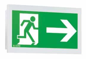 3.1 Emergency lighting exit signs GuideLED 3 Unit with innovative LED technology Complies with EN60598-2-22 and En1838 Lithium Batteries Range selectable 1h, 3h and 8h Push button for test operation