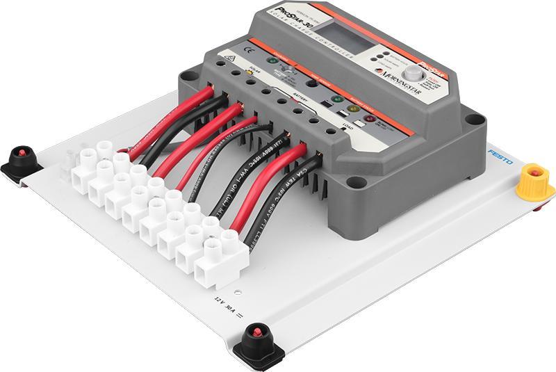 Solar Charge Controller 66065-00 The Solar Charge Controller consists of a 30A PWM controller used for controlling the power produced by the solar panels in order to properly charge the battery bank.