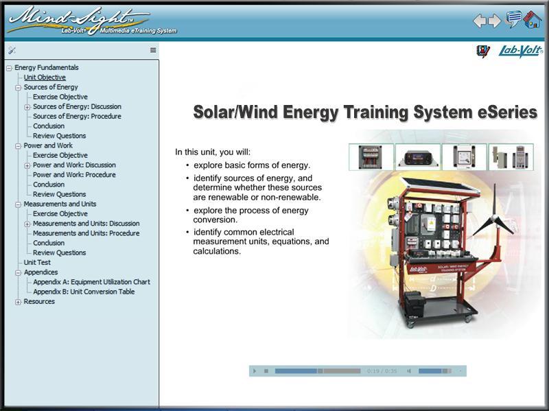 Solar/Wind Energy Training System - eseries (Optional) 46549-E0 This site-license elearning course is intended to be used in conjunction with the Solar/Wind Energy Training System, Model 46120.