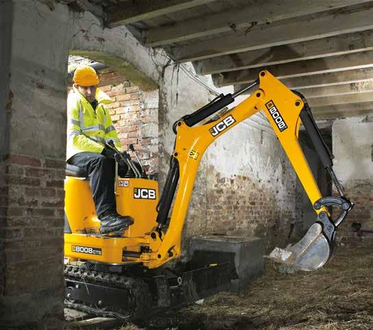 The JCB 8008 CTS has the ability to track through a standard 2' 6" doorway, bringing difficult-to-access areas