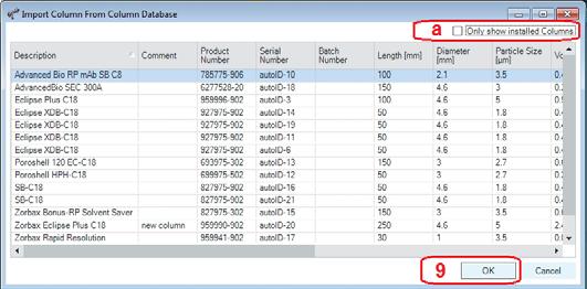 3 Using the Module Installing and Using Colunm ID Tags 8 Click in the Import column of an empty line in the Column Tag Information table.