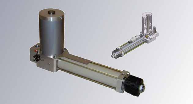 Custom-made cylinders Cylinder with hydraulic lock Cylinder with pneumatically releasable hydraulic lock This cylinder is used for movement and locking of a working stage.