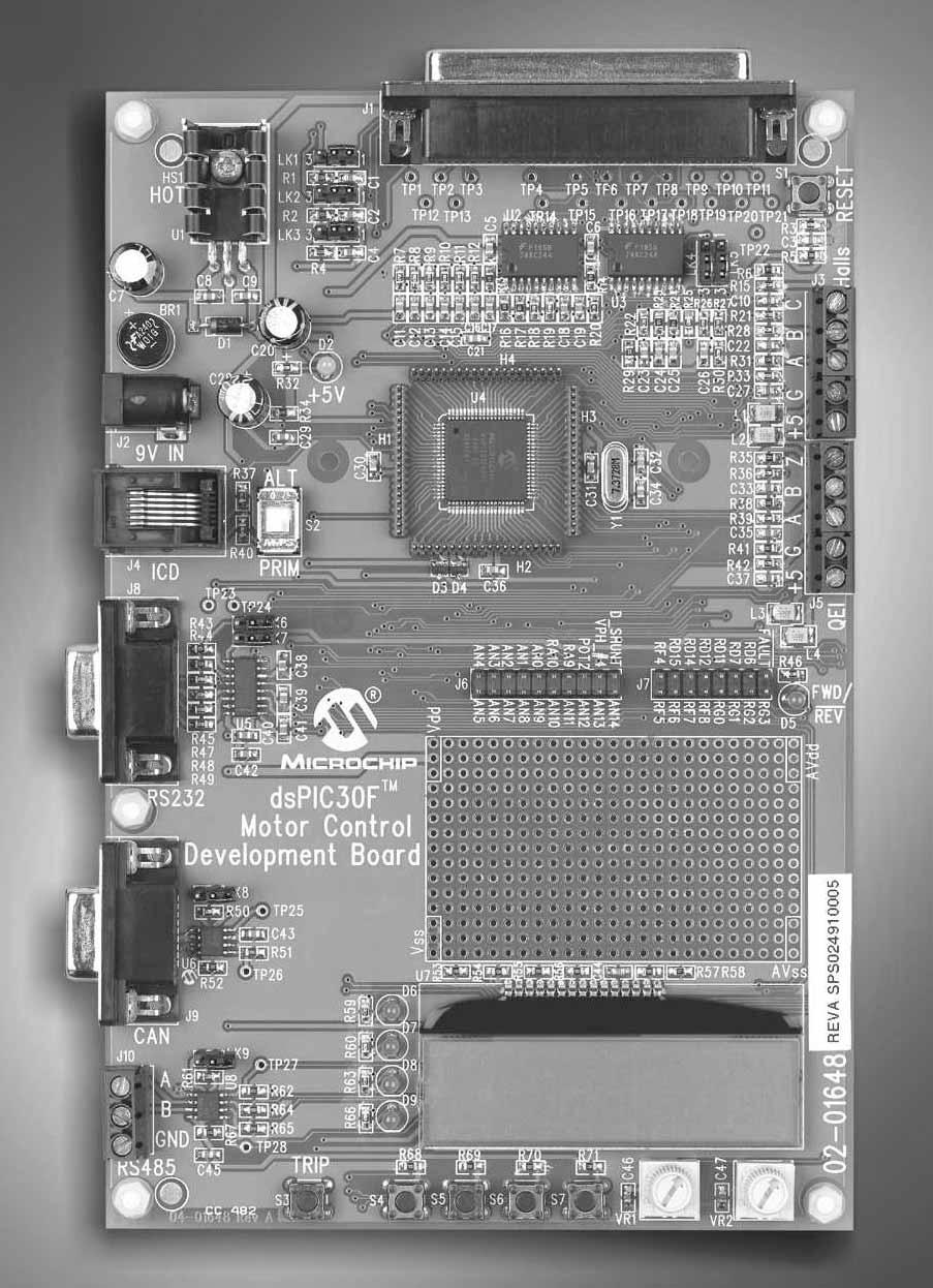 dspic30f2010, dspic30f3010 and the dspic30f4012. Hardware support for sensored, as well as sensorless, BLDC motors is available on this board.
