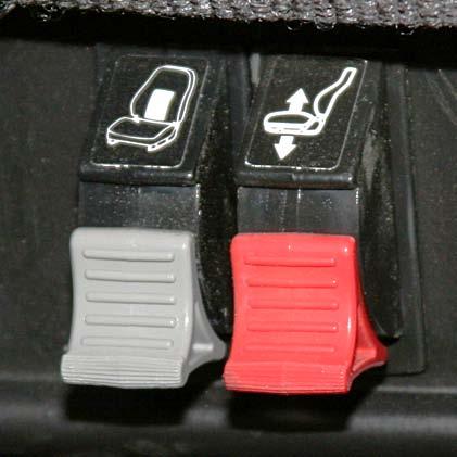 Adjustment position should also provide for driving visibility and vehicle control. 2. Fore and Aft Adjustment Hold lever to the left to adjust seat position forward or backward. 3.