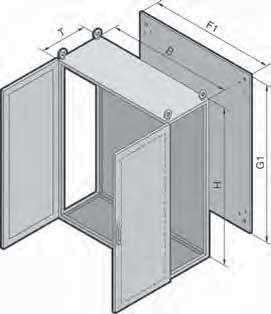 TS8 - Freestanding Height: 87" (2200 mm), Depth: 20-24" (500-600 mm) Carbon Steel Freestanding Sheet steel Enclosure frame, roof, rear wall and gland plates: 6 ga (.5 mm) Door: 4 ga (2.