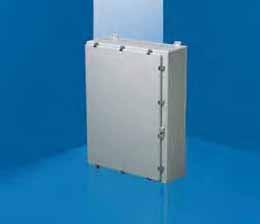 Hinged Latch Cover - Wallmount Depth: 4-8" (359-460 mm), Height: 64" (63 mm) Stainless Fiberglass Steel Junction Wallmount Box Fiberglass reinforced polyester Protection Ratings: UL Type, 2, 3R, 4X