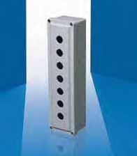 Pushbutton Box Depth: 3-4" (80-99 mm), Height: 7-4" (68-350 mm) Pushbutton Box Operator Interface Fiberglass Pushbutton Boxes: Lift-off cover Recessed captive stainless steel screws to hold cover