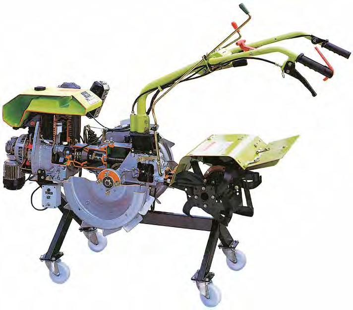 VB 8600E MOTOR CULTIVATOR (on stand with wheels) - electrical Accurate section of a modern petrol motor cultivator with single-cylinder engine, air cooling, 6/10 HP approx.