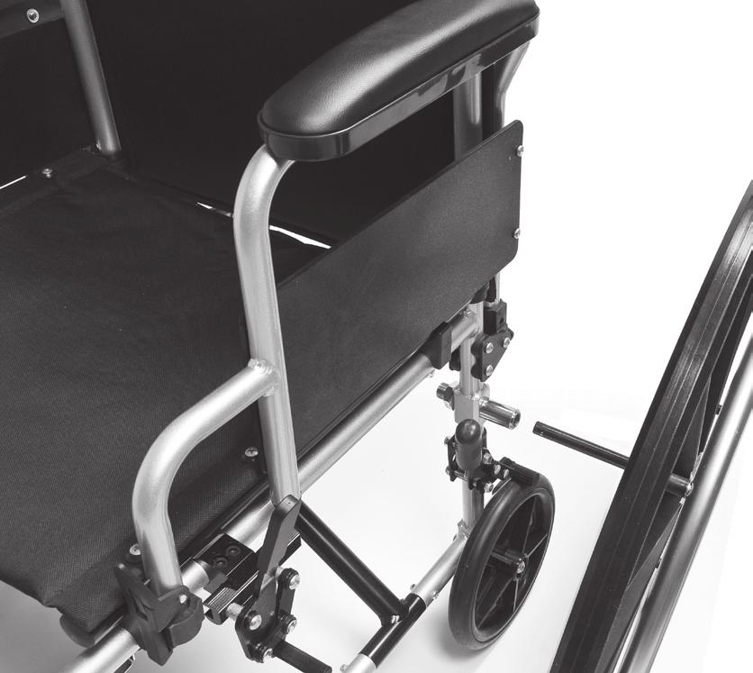 24" REAR WHEELS WITH QUICK-RELEASE AXLES The Navigator Transport Wheelchair can be used with both sets of rear wheels installed (8" rear casters and 24" rear wheels) or with the 24" wheels removed
