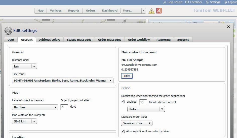 Main contact for WEBFLEET account Using WEBFLEET 2.