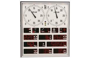 data. Integrated guide. Large analogue dials showing readings of left and right brake forces. 65 mm high bright digital readouts of other measurement results.
