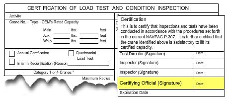 Certification of Load Test and Condition Inspection form, also for all cranes.