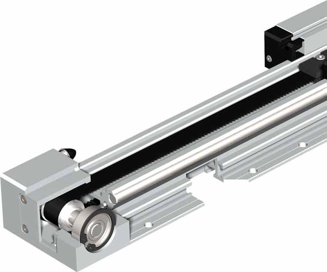 Functional overview Linear unit with toothed belt drive Simple clamping of the belt using clamping bolts beneath the slide End position buffering both sides with