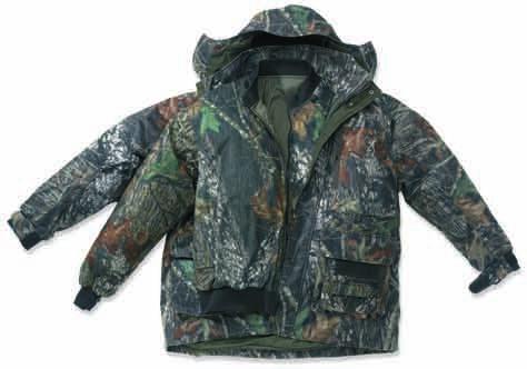 XPO Big Game 4-in-1 Parka Shell : Liner : XPO Big Game fabric with Pre-Vent Quiet camo warp knit shell fabric waterproof, windproof, breathable Solid colour nylon taffeta lining laminate.