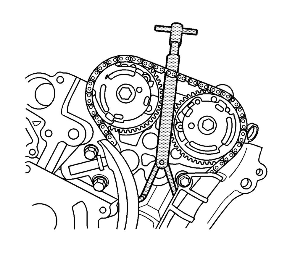 Page 11 of 21 Important: Ensure that the foot (1) of the Timing Chain Retention Tool is engaged into one of the link pockets to prevent tool slippage during tightening of the Timing Chain Retention