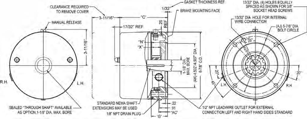 NEMA 4 / IP56 Enclosure no hub seal 1.5 3 6 10 15 20 Replacement Dings for Stearns Construction Wt. Inertia Dimensions in inches List Wk Model (NOTE1) Lbs.