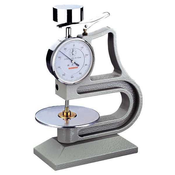 GT-KD07 Thickness Gauge ( leather ) The thickness gauge is used to measure the thickness of vulcanized rubber and leather products. Clamp specimen between up and down parallel round plates.