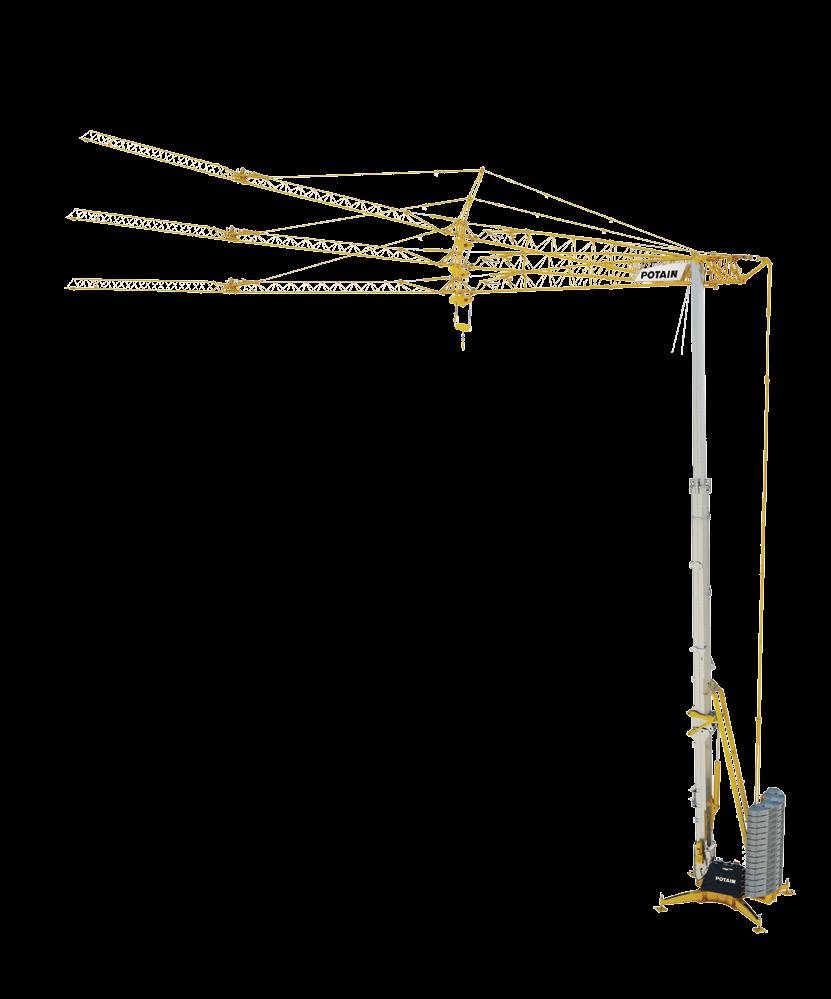 Three-position 40 m (131 ft) jib provides extra versatility. Can be used in horizontal position or in two raised angles of 10 and 20 NEW POTAIN Hup 40-30 Self-erecting Crane Max capacity: 4 t (4.