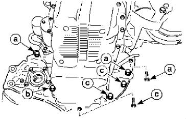 Page 7 of 10 3. Install the seven transaxle lower retaining bolts. Tighten the transaxle lower retaining bolts (a) to 73 Nm (54 ft. lbs.). Tighten the transaxle lower retaining bolt (b) to 31 Nm (23 ft.
