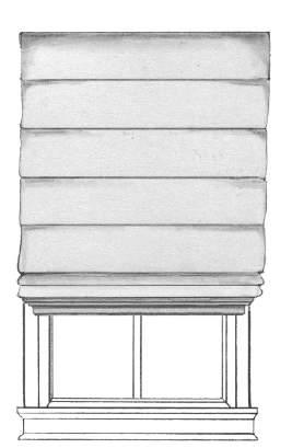 Traditional Roman Shade CORDLESS REVERSE FOLD ROMAN SHADE STANDARD FEATURES Fully Lined. Inside or Outside Mount. 2" wooden spring-loaded head-rail system covered in face fabric.