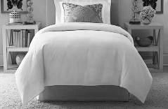 Bedcovering DUVET COVER STANDARD FEATURES Self Lined. Pillowcased edges on sides and foot. Button Closure on front clear buttons. Standard Drop 16" Shorter or longer drop to 20" available.
