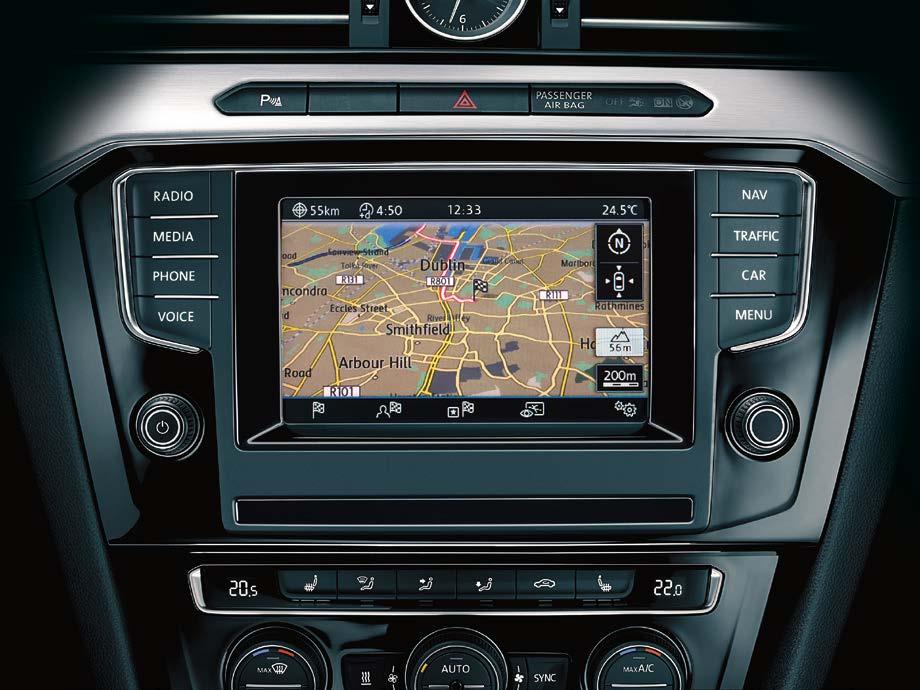 0 inch TFT colour touch-screen, enabling you to manage music and navigation data. Eight powerful speakers deliver exceptional power and the DVD system is compatible with MP3 and WMA files.