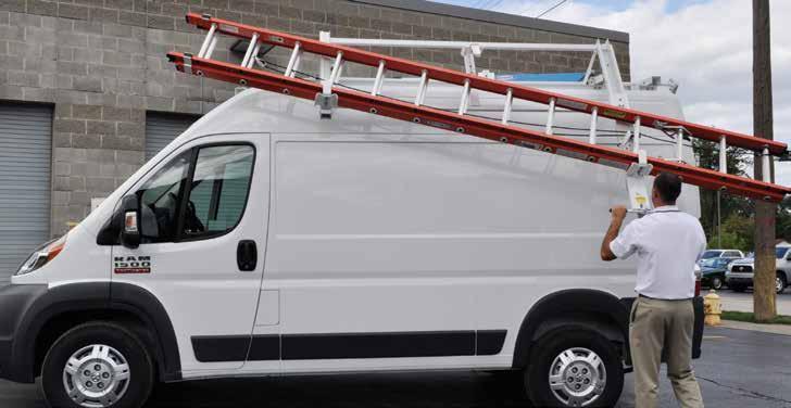 Loadsrite Drop-Down Ladder Rack ProMaster LOAD AND UNLOAD LADDERS THE RIGHT WAY! Rollers and dampers create a smooth transition to the stowed and down positions.
