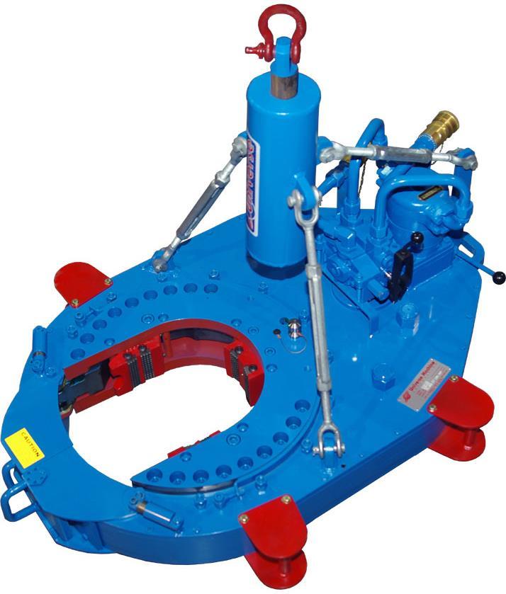 13-5/8 Casing Tong (Standard P/N 01E13E, Upgrade P/N 01E13F-30)) Description: Hydraulic powered casing tong, 2 speed, with 3 jaw biting system, built in spring hanger and leveling system, door safety