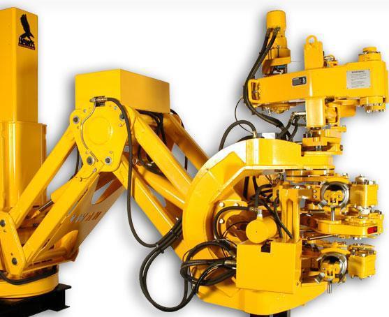 Make-Up/Break-Out Tool and Drill Pipe Tongs T-WREX: Pedestal mounted, remotely operated tool.