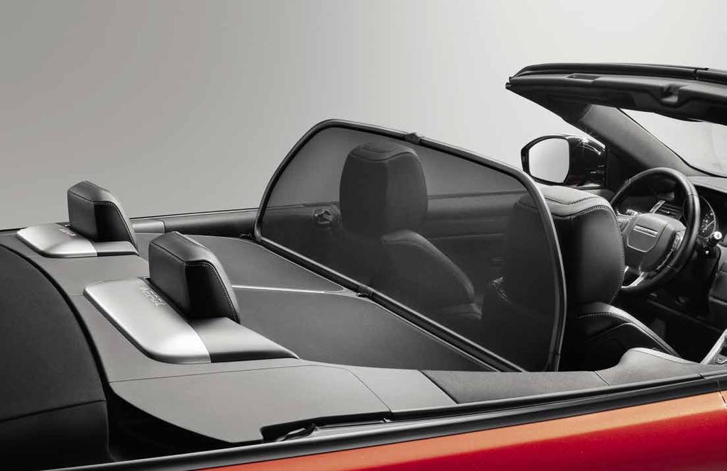 RANGE ROVER EVOQUE WIND DEFLECTOR Simple to fit and remove, the Wind Deflector will add to front seat passenger comfort when the roof is down by reducing drafts from the rear of the cabin.