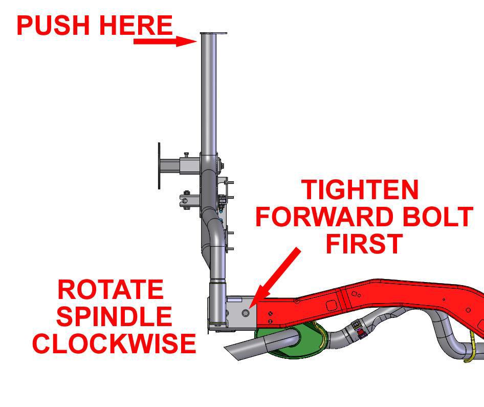 E. POSITION SPINDLE PROPERLY ON FRAME 1. Close tailgate completely. Be sure Tire Carrier is seated properly into the Spindle Housing. 2.