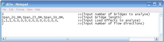 MAIN BODY OF WORK The input file for Analyse.exe is called AEin : Fig. 39: AEin file The output files from Analyse.