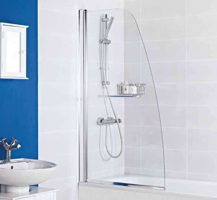 rail Not recommended for use with pumped or pressurised systems Glass Thickness: 6mm Ultracare glass protection system INSTINCT 6 ANGLED BATH SCREEN IND1CS Instinct Angled Bath Screen with Towel