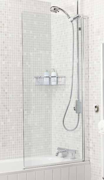 mixer and electric showers Not recommended for use with pumped or pressurised systems Rotates through 180deg for access Glass Thickness: 5mm Suitable for standard bath mixer and electric showers Not