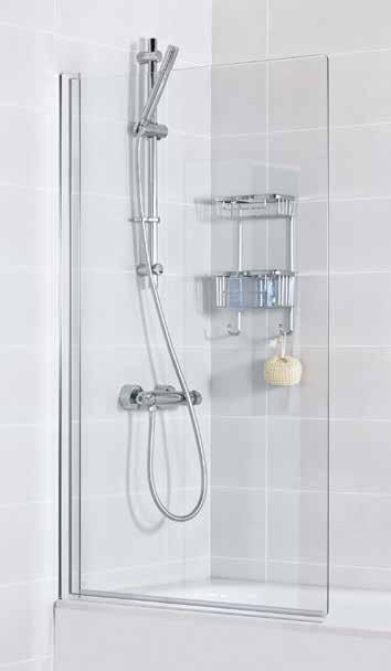 aluminium Glass Thickness: 6mm Ultracare glass protection system Suitable for use with power showers Glass Thickness: 6mm Fixed Panel, 6mm Hinged Panel Ultracare glass protection system Ultracare