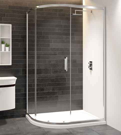 INSTINCT 8 SINGLE DOOR QUADRANTS INSTINCT 8 SINGLE DOOR QUADRANTS NEW DESIGN AVAILABLE MARCH Single door offset quadrant 8mm toughened safety glass Height 1950mm Easy clean double rollers Concealed