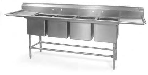9 35 x 91 889 x 2311 FN2880-4-14/3 8690 Four Compartments, One Drainboard (right or left) bowl size drainboard overall size x length length weight cubic x length in. mm in. mm lbs. kg feet in.